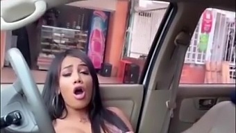 Shemale masturbates in the car: A hot solo performance