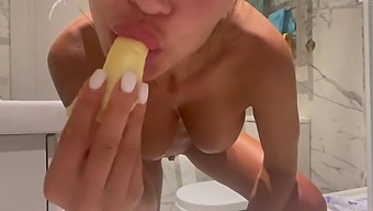 Russian pornstar Monika Fox enjoys a big tit and ass masturbation with a banana