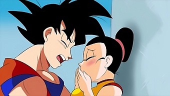 Busty Chi-Chi gives Son Goku a blowjob and gets fucked in public